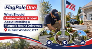 Flagpole near driveway in East Windsor